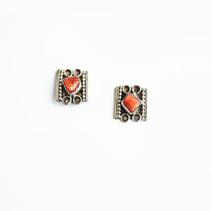 Red Coral Square Earrings